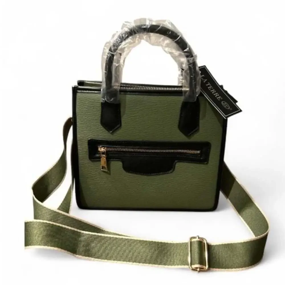 La Terre Fashion handbag, Olive Green, Black, Gold